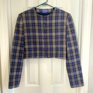 *Vintage* PENDLETON: Blue/Tan Plaid, Wool Cropped Jacket (Women's Size S/M)